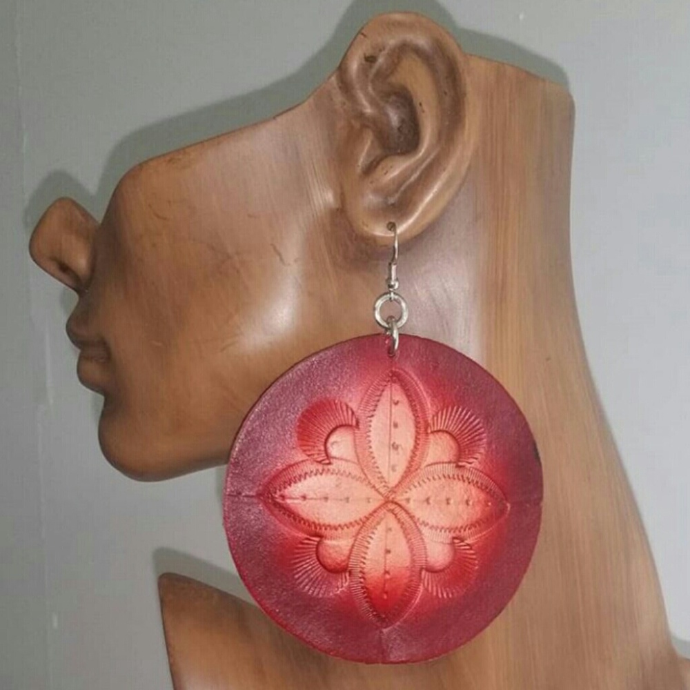 Hand-Made Leather Round Earrings